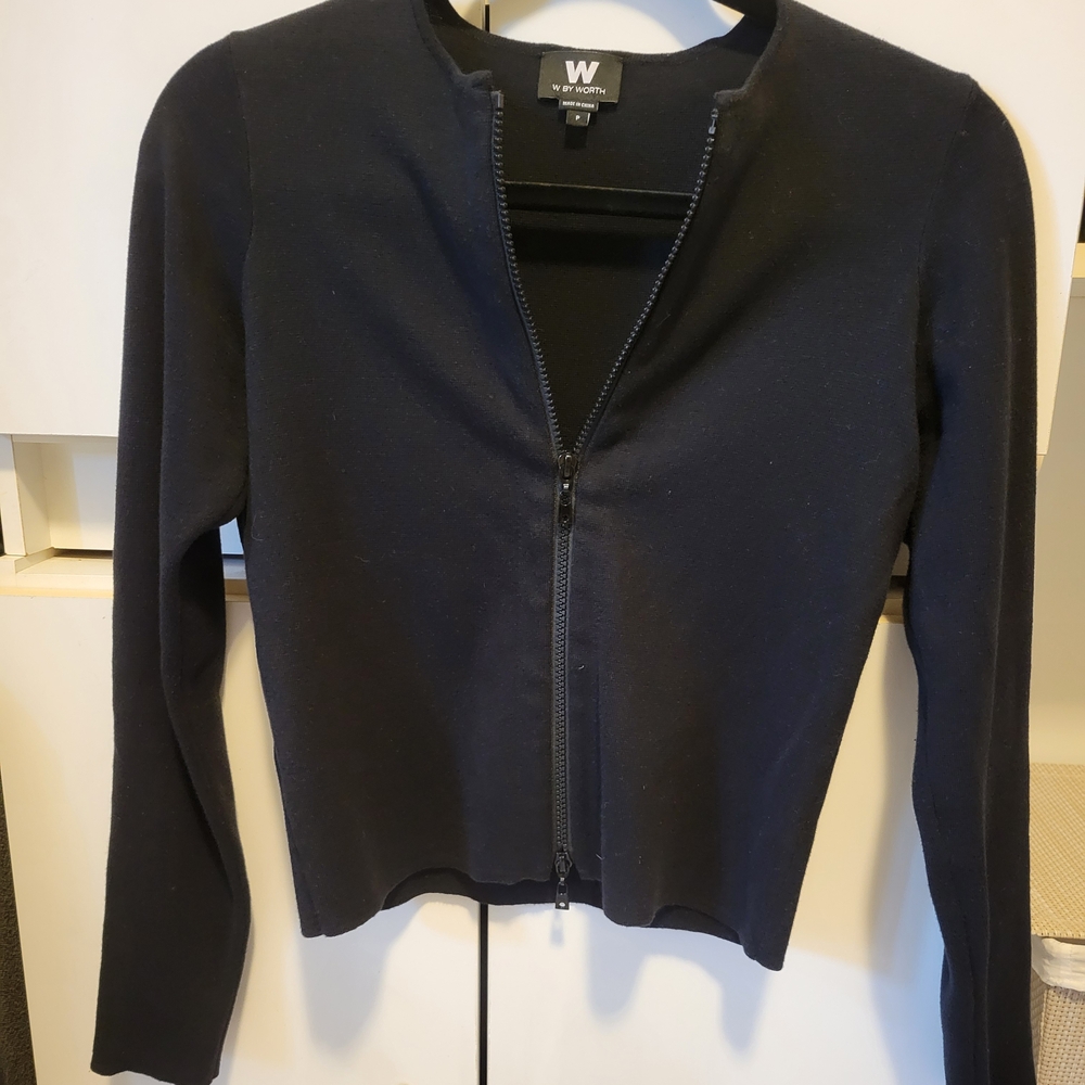 W by Worth Black Knit Zip-Up Top